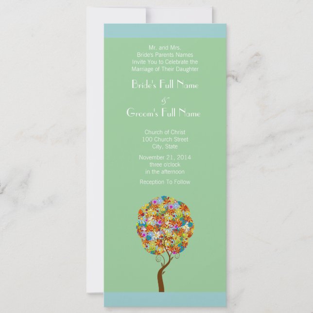 Blue Green Flower Love Tree Wedding Invitation Inbjudningar (Framsida)