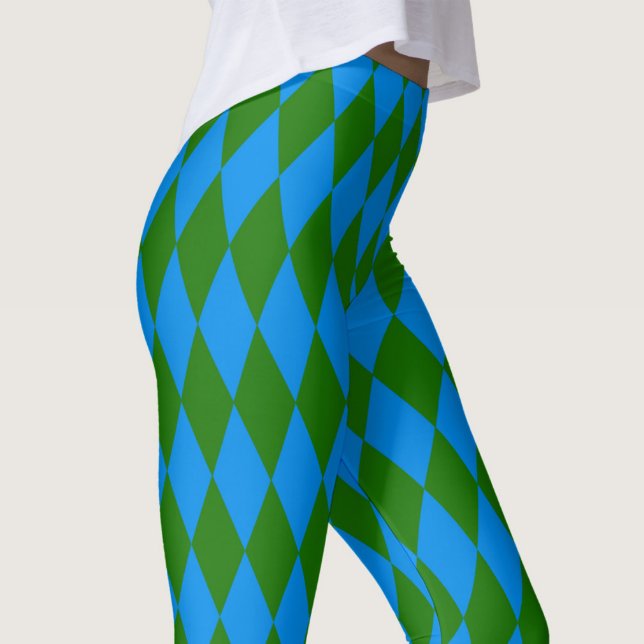 Blue Green Harlequin Checkered Design  Leggings (Skapare uppladdad)