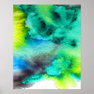 Blue Green marble watercolor art Poster