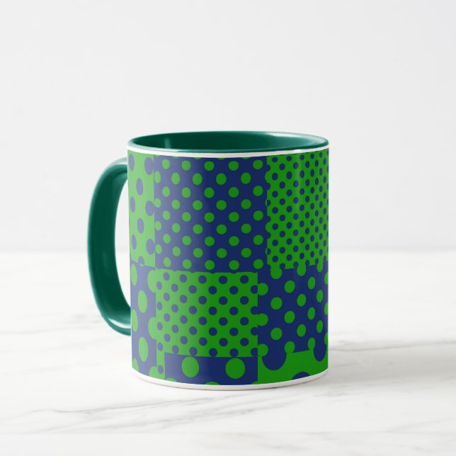 Blue Green Polka Dots Patchwork  Mugg (Framsida vänster)