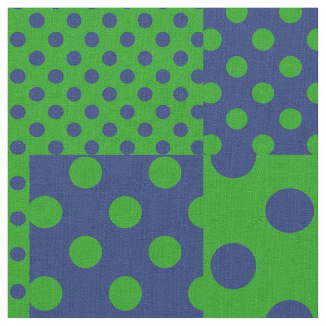 Blue Green Polka Dots Patchwork  Tyg (Närbild)