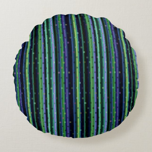 Blue, green, purple geometric with stripes rund kudde (Framsidan)