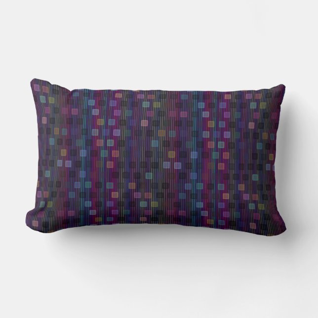 Blue, green, purple, pink squares with stripes lumbarkudde (Framsida)