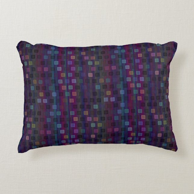 Blue, green, purple, pink squares with stripes prydnadskudde (Framsidan)
