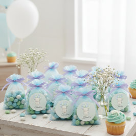 Blue & Green Watercolor Teddy Bear Baby Shower Runt Klistermärke