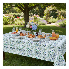 Blue Green Watercolor Wildflower Tablecloth
