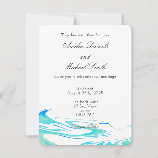 Blue & Green Wave  Wedding Invitation Inbjudningar (Framsida)