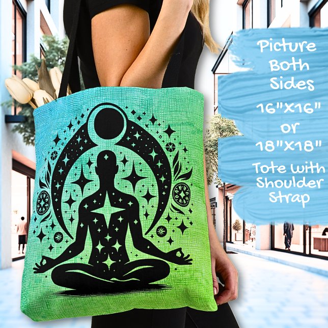 Blue Green Yoga Meditation Design on a  Tygkasse (Skapare uppladdad)