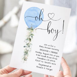 Blue Greenery Balloon Baby Shower Inbjudningar