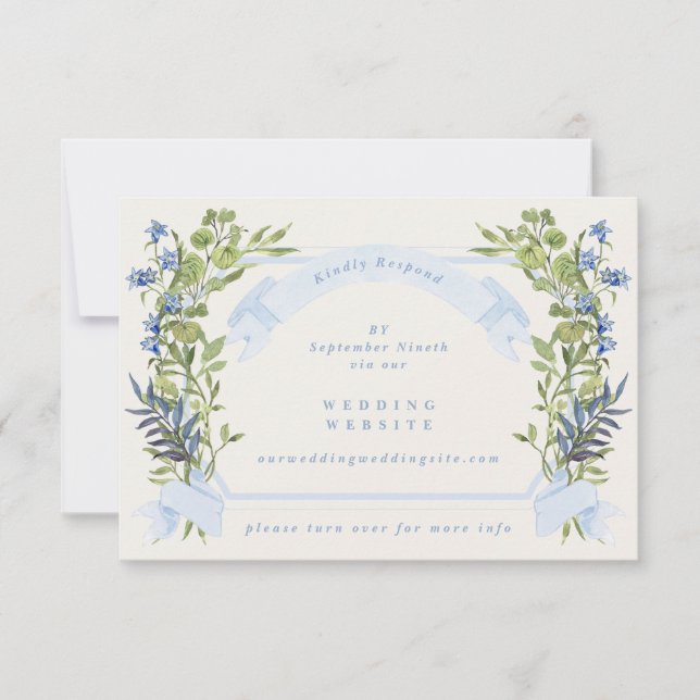 blue greenery crest website QR CODE wedding RSVP Inbjudningar (Framsida)