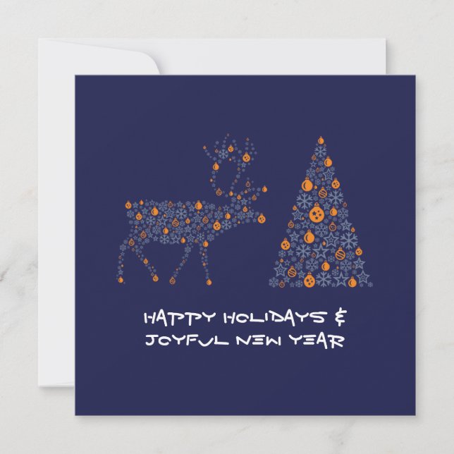 Blue greeting card HAPPY HOLIDAYS JOYFUL NEW YEAR Julkort (Framsida)