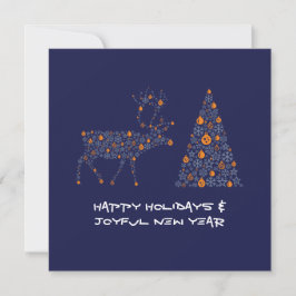 Blue greeting card HAPPY HOLIDAYS JOYFUL NEW YEAR Julkort