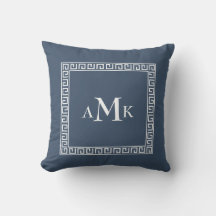Blue Grekiska Nyckel | Monogrammad Dekorativ kudde