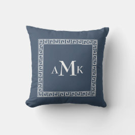 Blue Grekiska Nyckel | Monogrammad Dekorativ kudde