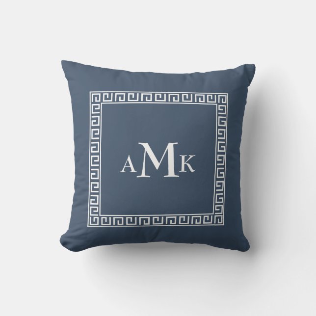 Blue Grekiska Nyckel | Monogrammad Dekorativ kudde (Framsida)