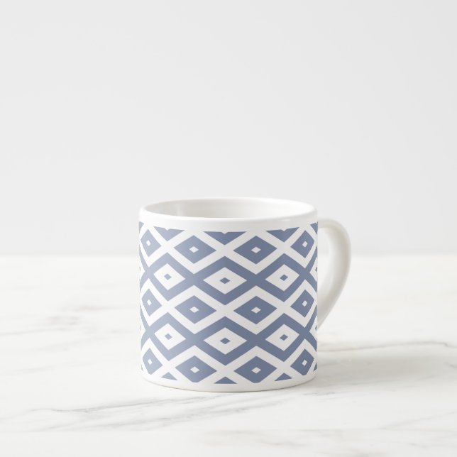 Blue grey and white diamond pattern espressomugg (Framsida höger)