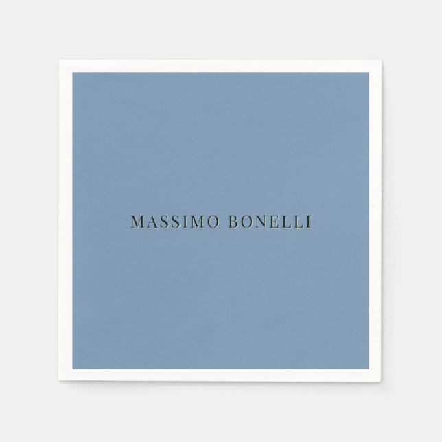 Blue Grey Minimalist Plain Legible Modern Pappersservett (Framsidan)