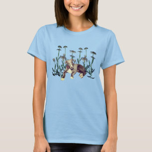 Blue Greyhound Puppy Daisy Flowers T Shirt