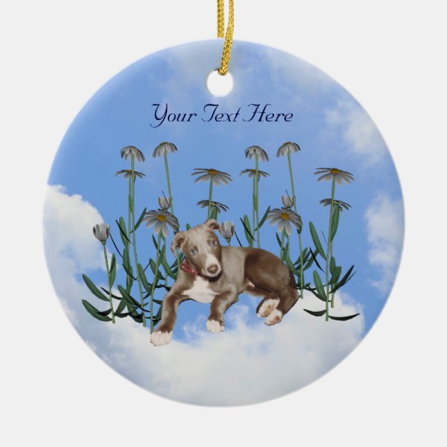 Blue Greyhound Puppy Flowers Hund Ornament (Framsidan)