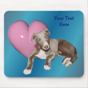 Blue Greyhound Puppy Rosa Heart Mousepad Musmatta