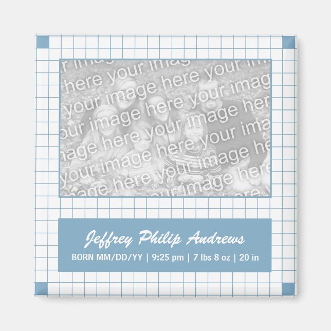 Blue Grid Photo Magnet (Framsidan)