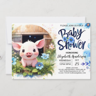 Blue Gris Barnyard Bash Äventyr Baby Shower Inbjudningar