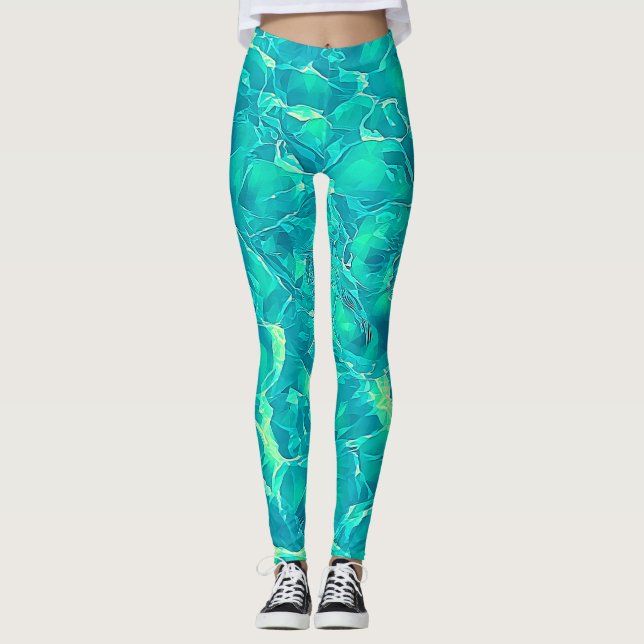 Blue Grönt Aqua Snyggt Mönster Leggings (Framsida)