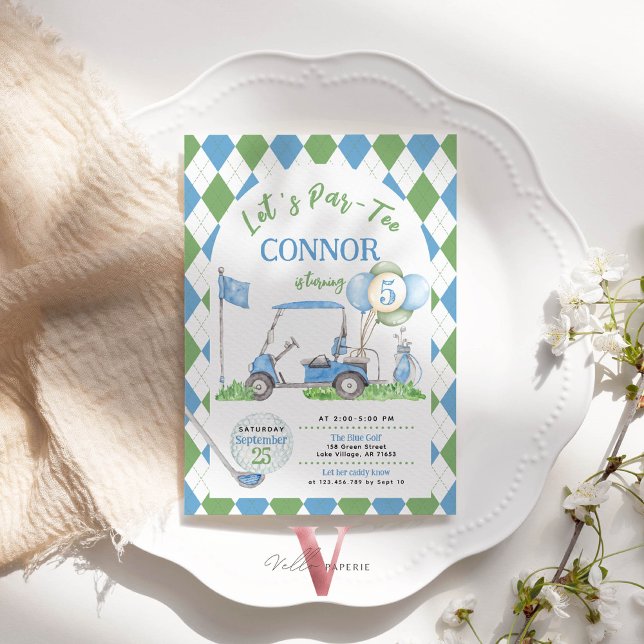 Blue Grönt Argyle Golf Birthday Par-Tee-inbjudan Inbjudningar (Skapare uppladdad)