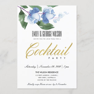 BLUE GRÖNT BLÄCK WATERCOLOR BLOMMIGT COCKTAIL PART INBJUDNINGAR