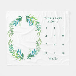 Blue Grönt Blommigt Löv Baby Milestone Boy Baby Fleecefilt