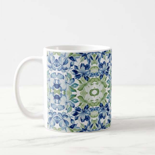 Blue Grönt Boho Bohemian Blommönster Kaffemugg (Vänster)
