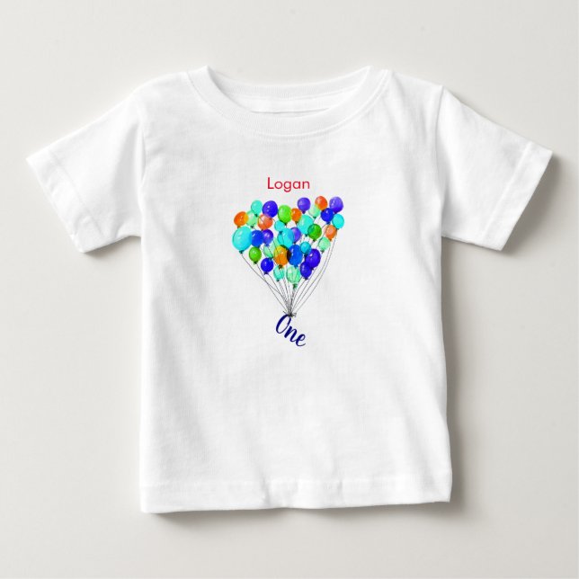 Blue Grönt Boy BALLOON Personlig EN födelsedag T Shirt (Framsida)