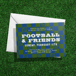 Blue Grönt Checkerboard Football Game Watch Party Inbjudningar