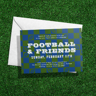 Blue Grönt Checkerboard Football Game Watch Party Inbjudningar
