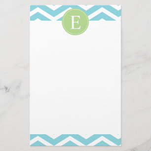 Blue Grönt Chevron Monogram Brevpapper