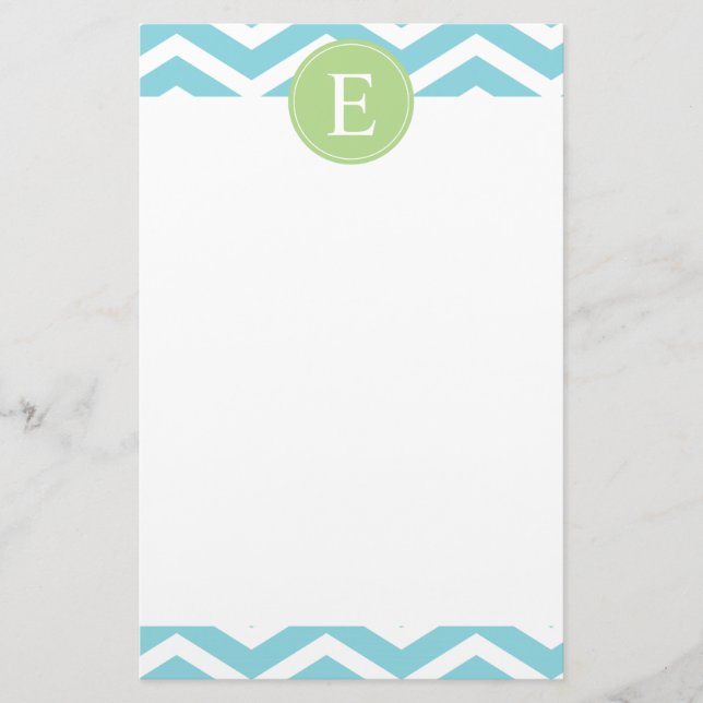 Blue Grönt Chevron Monogram Brevpapper (Framsida)