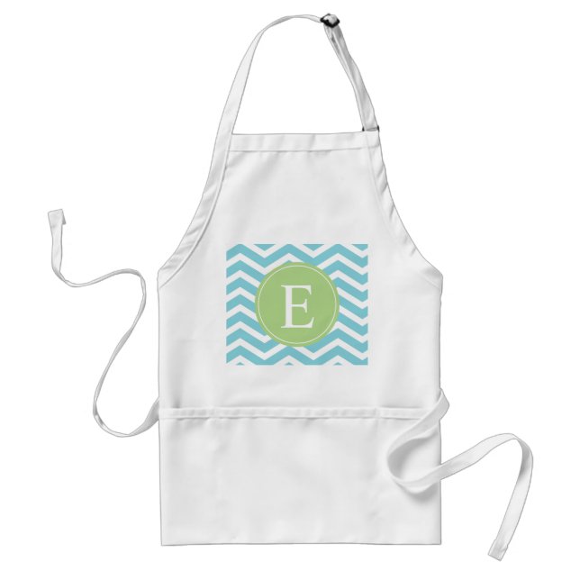 Blue Grönt Chevron Monogram Förkläde (Framsidan)