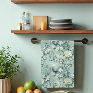 Blue Grönt Chinoiserie Stil Blommigt Kitchen Towel Kökshandduk