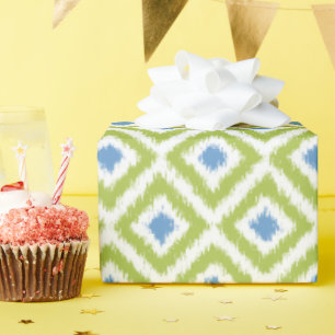 Blue Grönt Diamonds Ikat Mönster Presentpapper