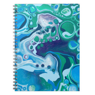 Blue Grönt Digital Marble Fluid Art Anteckningsbok