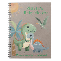 Blue Grönt Dinosaur Boy Shower Guestbook