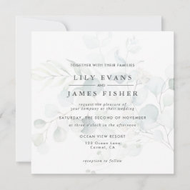 Blue Grönt Eucalyptus Foliage Bouquet Bröllop Inbjudningar