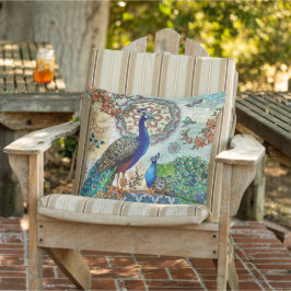 Blue Grönt Feather Peacock Bird Blommigt Patio Kudde