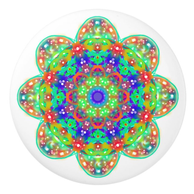 Blue Grönt Flower Mandala Boho Knopp (Framsidan)