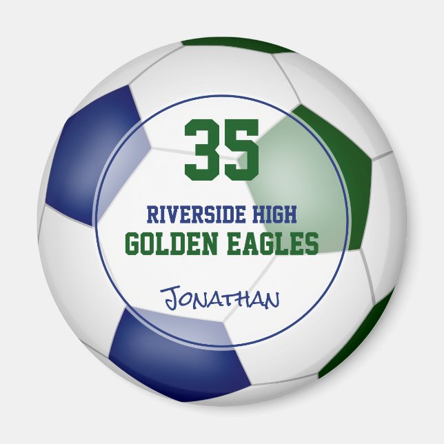 Blue grönt-fotbollslaget färg idrottsman namn magnet (Framsidan)