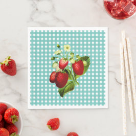 Blue Grönt Gingham & Strawbär Luncheon Papper Pappersservett