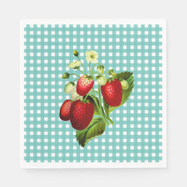 Blue Grönt Gingham & Strawbär Luncheon Papper Pappersservett