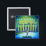 Blue Grönt Hanukkah Menorah Peace Gnistra Shine Knapp<br><div class="desc">"Fred, gnistra, skina." Ett närliggande foto av en ljus, färgstark, blå och grönt artsy-menorah hjälper dig in i helgdag av Hanukkkah i stil. Känn julhelgens värme och glädje när du bäror den här chicen, färgstark Hanukkah-knapp. Matchningskort, porto, klistermärken, kuddar, husvagnar, totepåsar och andra produkter finns också tillgängliga i min "Hanukkah...</div>