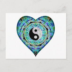 Blue Grönt Heart Yin Yang Vykort