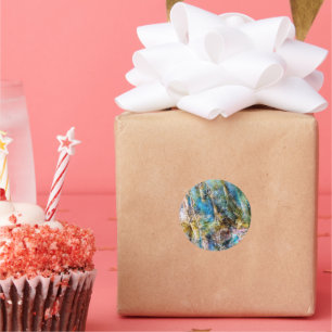 Blue Grönt Labradorite Gemstone Runt Klistermärke